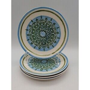 Vtg Royal Ironstone Cavalier Blue And Green Floral Bread Plates Dessert set of 4